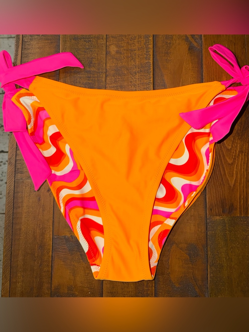 Women's Orange & Pink Tie-Side Bikini Bottom - Double sided